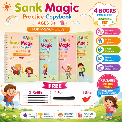Magic Practice Copybook for Kids (4 Book+5 Refill+1 Pen+1 Grip)