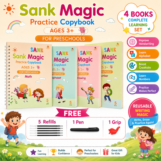 Magic Practice Copybook for Kids (4 Book+5 Refill+1 Pen+1 Grip)